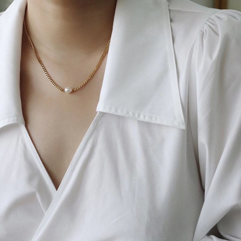 NEW 18K Gold Plated Chunky Chain Pearl Necklace - Picture 3 of 4